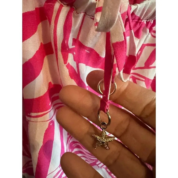 LILLY PULITZER Lei Lei Capri Pink White Silk Tie-Neck Halter Top Size Medium - Picture 7 of 8